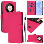 For Honor X9b / Magic6 Lite 5G Skin Feel Solid Color Leather Phone Case with Lanyard(Rose Red)