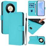 For Honor X9b / Magic6 Lite 5G Skin Feel Solid Color Leather Phone Case with Lanyard(Lake Blue)