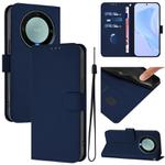 For Honor X40 / X9a / Magic5 Lite Skin Feel Solid Color Leather Phone Case with Lanyard(Navy Blue)