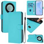 For Honor X40 / X9a / Magic5 Lite Skin Feel Solid Color Leather Phone Case with Lanyard(Lake Blue)