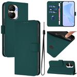 For Honor X40i Skin Feel Solid Color Leather Phone Case with Lanyard(Dark Green)