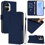 For Honor X40i Skin Feel Solid Color Leather Phone Case with Lanyard(Navy Blue)