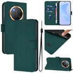 For Honor X9C 5G Global Skin Feel Solid Color Leather Phone Case with Lanyard(Dark Green)