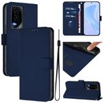 For Honor GT Skin Feel Solid Color Leather Phone Case with Lanyard(Navy Blue)