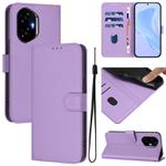 For Honor 300 Skin Feel Solid Color Leather Phone Case with Lanyard(Lavender Purple)