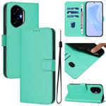 For Honor 300 Skin Feel Solid Color Leather Phone Case with Lanyard(Green)