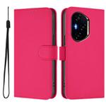 For Honor 300 Pro / 300 Ultra Skin Feel Solid Color Leather Phone Case with Lanyard(Rose Red)