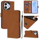 For Honor 400 Lite Skin Feel Solid Color Leather Phone Case with Lanyard(Brown)