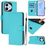 For Honor 400 Lite Skin Feel Solid Color Leather Phone Case with Lanyard(Lake Blue)