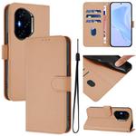 For Honor 400 Skin Feel Solid Color Leather Phone Case with Lanyard(Nude)