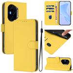 For Honor 400 Skin Feel Solid Color Leather Phone Case with Lanyard(Lemon Yellow)