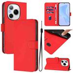 For Honor Power 5G Skin Feel Solid Color Leather Phone Case with Lanyard(Red)