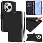 For Honor Power 5G Skin Feel Solid Color Leather Phone Case with Lanyard(Black)