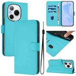 For Honor Power 5G Skin Feel Solid Color Leather Phone Case with Lanyard(Lake Blue)