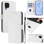 For Samsung Galaxy M32 4G / M22 Skin Feel Solid Color Leather Phone Case with Lanyard(White)