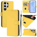For Samsung Galaxy S25 Ultra 5G Skin Feel Solid Color Leather Phone Case with Lanyard(Lemon Yellow)