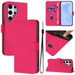 For Samsung Galaxy S25 Ultra 5G Skin Feel Solid Color Leather Phone Case with Lanyard(Rose Red)