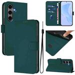 For Samsung Galaxy S25+ 5G Skin Feel Solid Color Leather Phone Case with Lanyard(Dark Green)