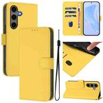 For Samsung Galaxy S25+ 5G Skin Feel Solid Color Leather Phone Case with Lanyard(Lemon Yellow)