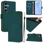 For Samsung Galaxy S25 5G Skin Feel Solid Color Leather Phone Case with Lanyard(Dark Green)