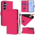 For Samsung Galaxy S25 5G Skin Feel Solid Color Leather Phone Case with Lanyard(Rose Red)