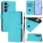 For Samsung Galaxy S25 5G Skin Feel Solid Color Leather Phone Case with Lanyard(Lake Blue)