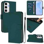 For Samsung Galaxy S24 FE 5G Skin Feel Solid Color Leather Phone Case with Lanyard(Dark Green)