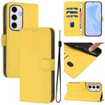 For Samsung Galaxy S24 FE 5G Skin Feel Solid Color Leather Phone Case with Lanyard(Lemon Yellow)