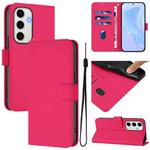 For Samsung Galaxy S24 FE 5G Skin Feel Solid Color Leather Phone Case with Lanyard(Rose Red)