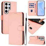 For Samsung Galaxy S24 Ultra 5G Skin Feel Solid Color Leather Phone Case with Lanyard(Pink)