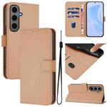 For Samsung Galaxy S24+ 5G Skin Feel Solid Color Leather Phone Case with Lanyard(Nude)