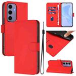 For Samsung Galaxy S24 5G Skin Feel Solid Color Leather Phone Case with Lanyard(Red)