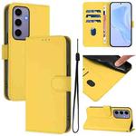 For Samsung Galaxy S24 5G Skin Feel Solid Color Leather Phone Case with Lanyard(Lemon Yellow)