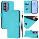 For Samsung Galaxy S24 5G Skin Feel Solid Color Leather Phone Case with Lanyard(Lake Blue)