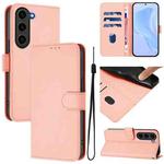 For Samsung Galaxy S23 FE 5G Skin Feel Solid Color Leather Phone Case with Lanyard(Pink)