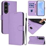 For Samsung Galaxy S23 FE 5G Skin Feel Solid Color Leather Phone Case with Lanyard(Lavender Purple)