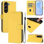 For Samsung Galaxy S23 FE 5G Skin Feel Solid Color Leather Phone Case with Lanyard(Lemon Yellow)