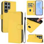 For Samsung Galaxy S23 Ultra 5G Skin Feel Solid Color Leather Phone Case with Lanyard(Lemon Yellow)