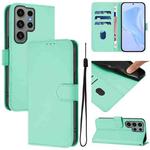 For Samsung Galaxy S23 Ultra 5G Skin Feel Solid Color Leather Phone Case with Lanyard(Mint Green)