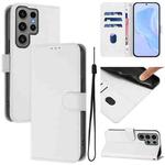 For Samsung Galaxy S23 Ultra 5G Skin Feel Solid Color Leather Phone Case with Lanyard(White)