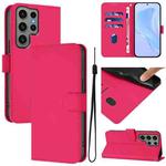 For Samsung Galaxy S23 Ultra 5G Skin Feel Solid Color Leather Phone Case with Lanyard(Rose Red)