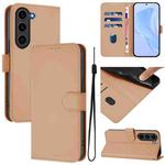 For Samsung Galaxy S23+ 5G Skin Feel Solid Color Leather Phone Case with Lanyard(Nude)