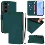 For Samsung Galaxy S23+ 5G Skin Feel Solid Color Leather Phone Case with Lanyard(Dark Green)