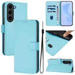 For Samsung Galaxy S23+ 5G Skin Feel Solid Color Leather Phone Case with Lanyard(Sky Blue)