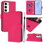 For Samsung Galaxy S23 5G Skin Feel Solid Color Leather Phone Case with Lanyard(Rose Red)