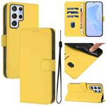 For Samsung Galaxy S22 Ultra 5G Skin Feel Solid Color Leather Phone Case with Lanyard(Lemon Yellow)