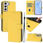 For Samsung Galaxy S22 5G Skin Feel Solid Color Leather Phone Case with Lanyard(Lemon Yellow)