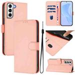 For Samsung Galaxy S21+ 5G Skin Feel Solid Color Leather Phone Case with Lanyard(Pink)