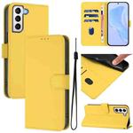 For Samsung Galaxy S21+ 5G Skin Feel Solid Color Leather Phone Case with Lanyard(Lemon Yellow)
