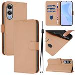 For Samsung Galaxy S25 Edge 5G Skin Feel Solid Color Leather Phone Case with Lanyard(Nude)